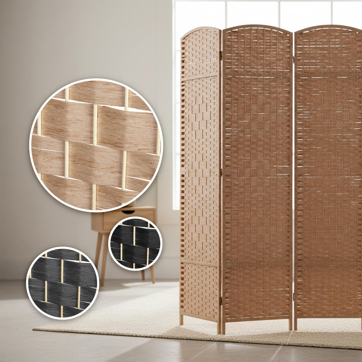 PARAVENT - Hellbraun, Holz/Papier (160/170/2cm) - Relaxdays