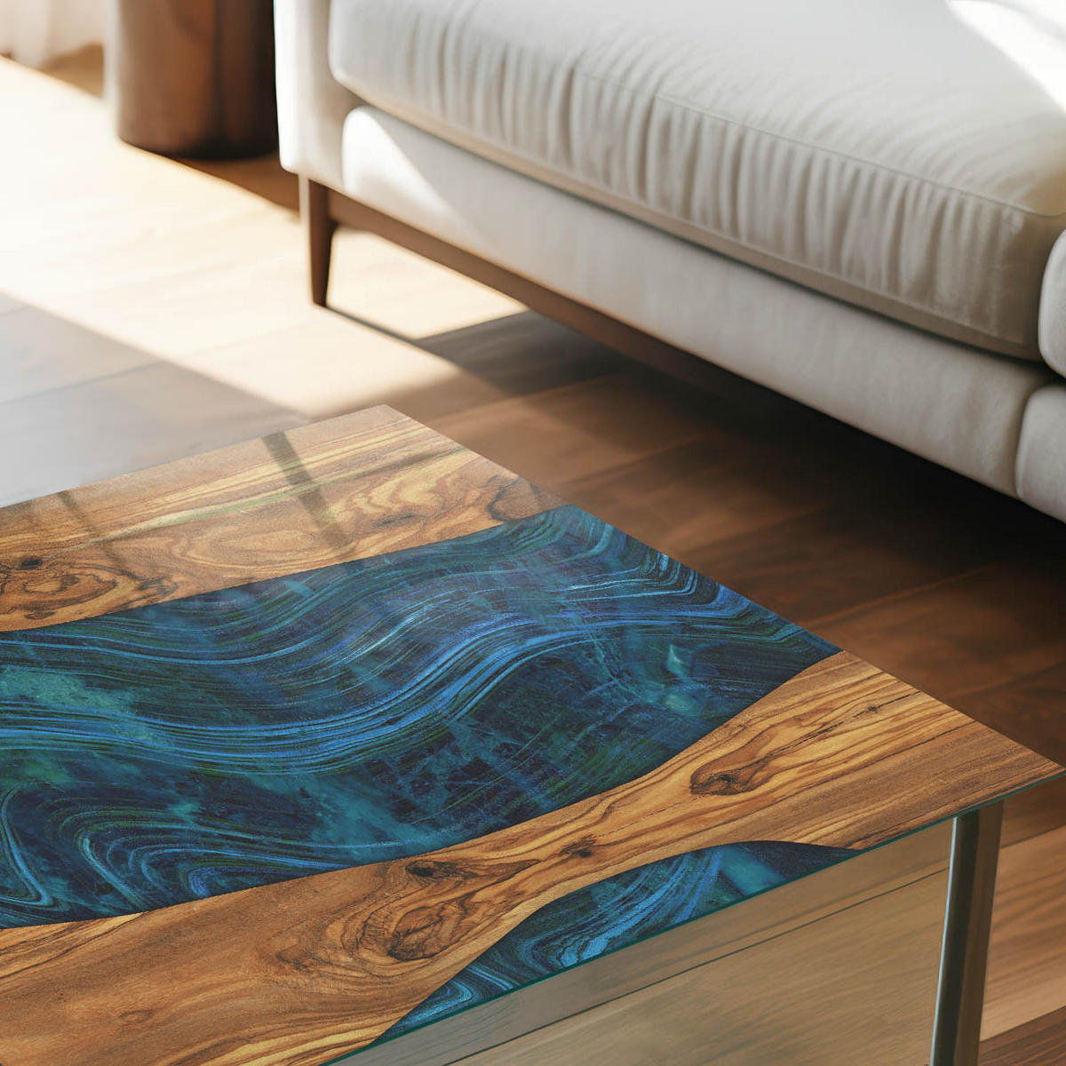 TISCHPLATTE 50x50 cm – Holzwellen - Braun, Glas (50/50/0.4cm) - Wallfluent