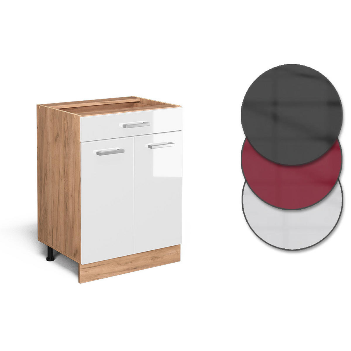 KÜCHENUNTERSCHRANK R-Line Weiß Hochglanz 60 cm mit Schublade, ohne AP - Honigeiche/Weiß Hochglanz, Holzwerkstoff (60/81.6/46cm) - Vicco