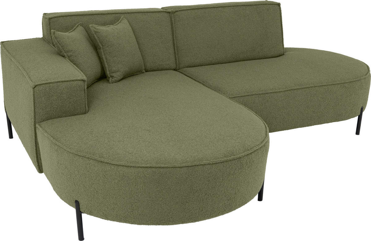 ECKSOFA Hana Loft 3-Sitzer Ecke Links, Boucle, Grün 241/80/168 cm - Schwarz/Grün, Textil/Metall (241/168cm) - WFL GROUP