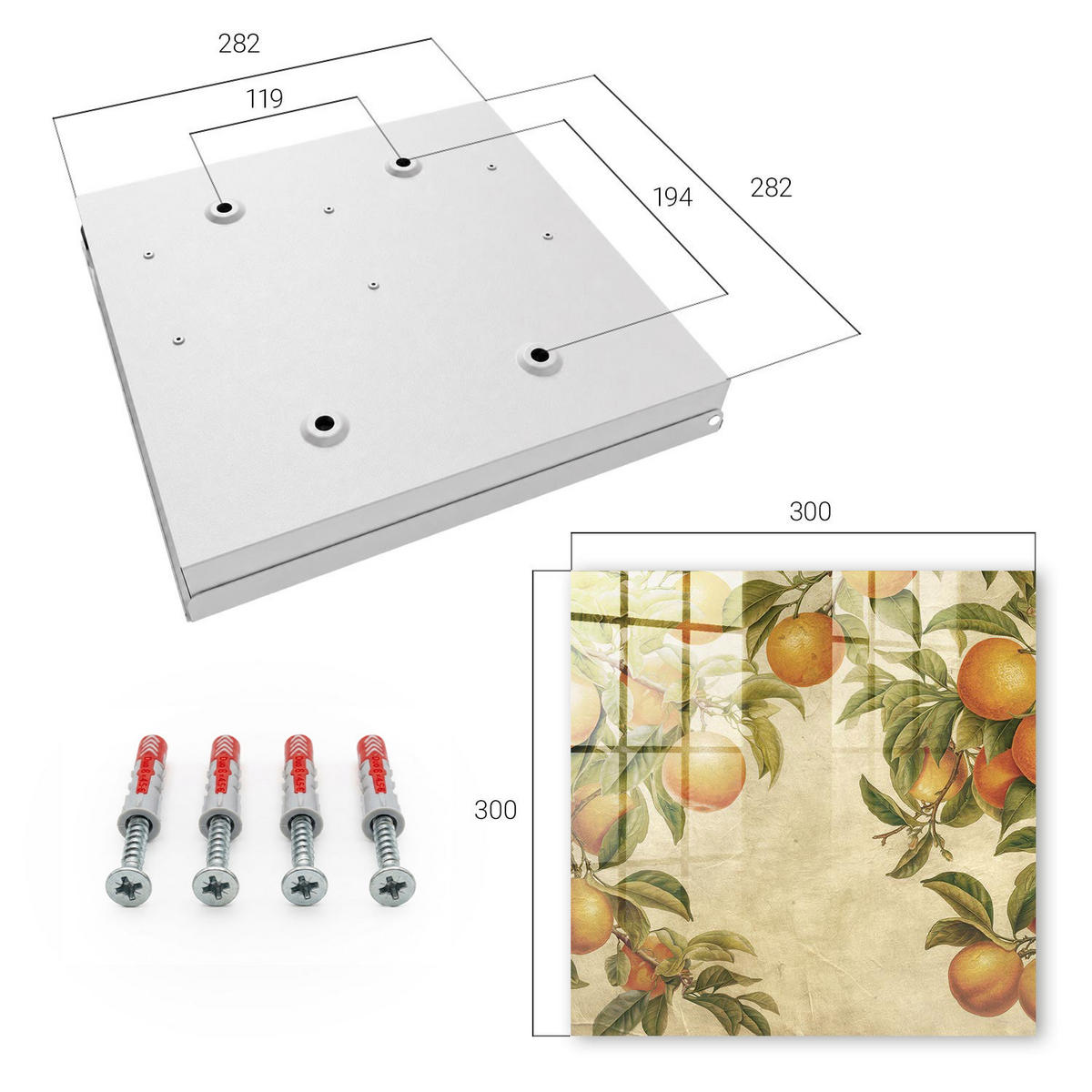 SCHLÜSSELBOX Weiß 30x30 cm – Türöffnung nach rechts - Orangen Natur - Orange, Metall (30/30/5cm) - TULUP
