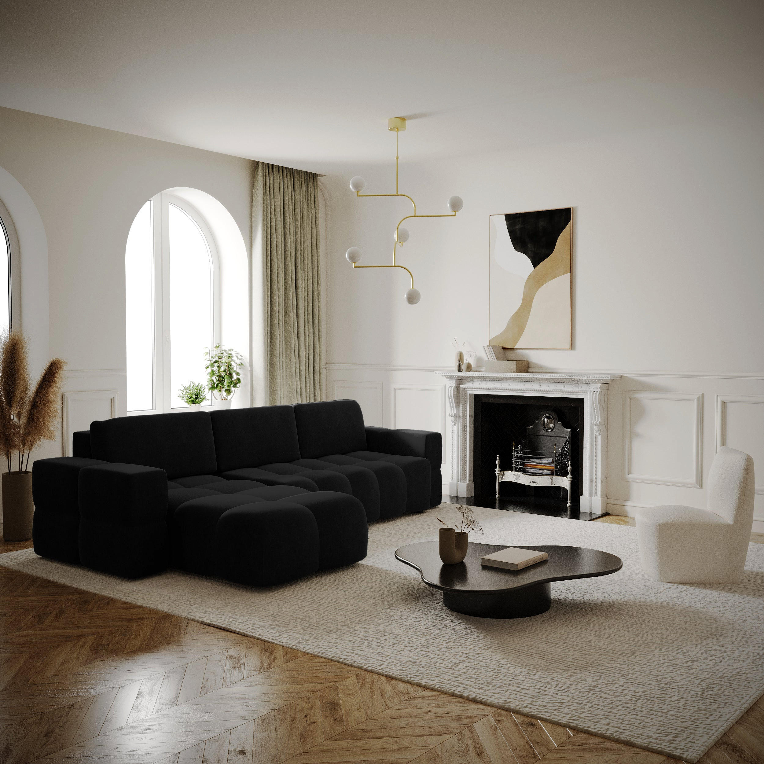 ECKSOFA LINKS Samt Dunkles Anthrazit 286cm - Anthrazit, Textil (169/286cm) - Sia Home