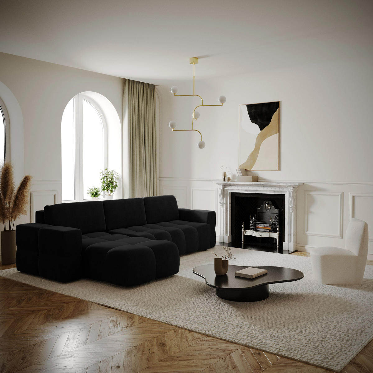 ECKSOFA LINKS Samt Dunkles Anthrazit 286cm - Anthrazit, Textil (169/286cm) - Sia Home