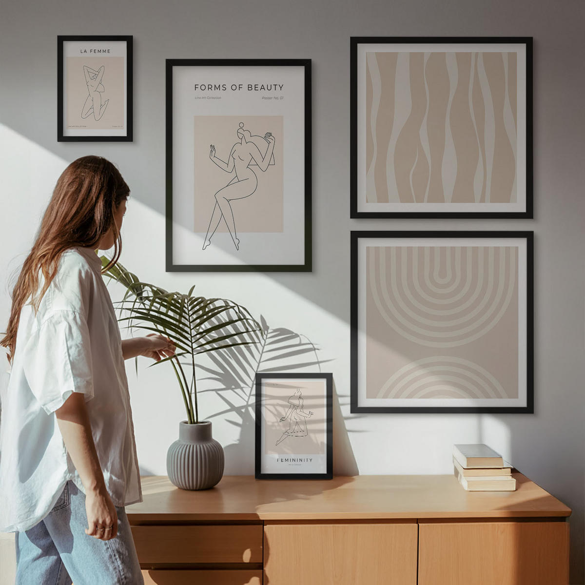WANDBILDER 5er-Set - 50x50 cm & 20x30 cm & 40x60 cm Schwarzer Rahmen - Eine Sammlung minimalistischer Formen - Schwarz, Kunststoff (40/60cm) - ArtPrintCave