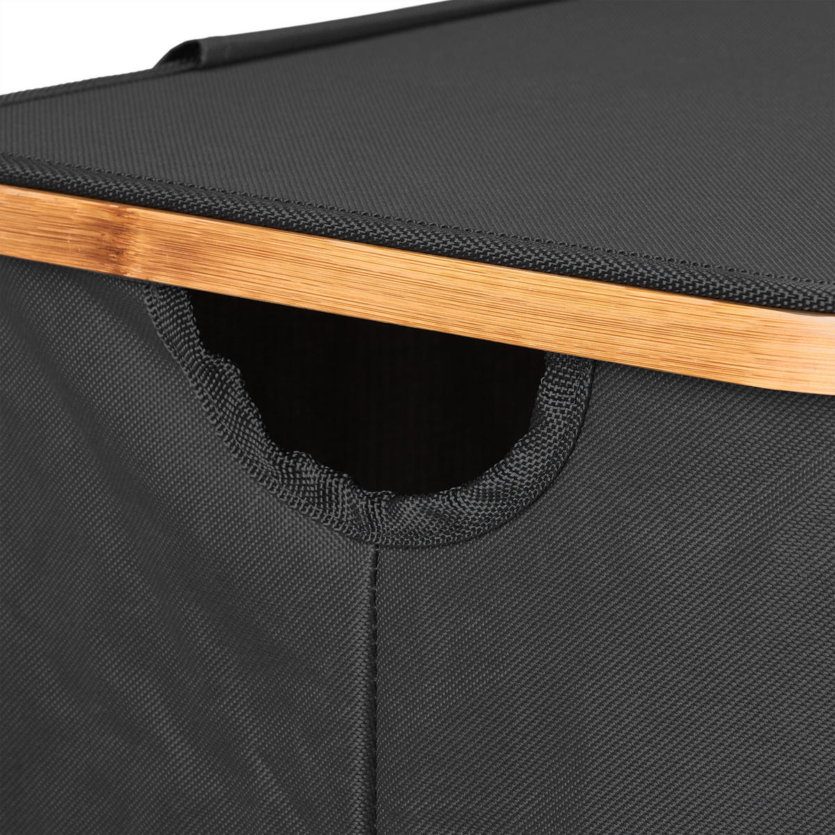 WÄSCHEKORB - Schwarz, Holz/Textil (54/75/34cm) - Relaxdays