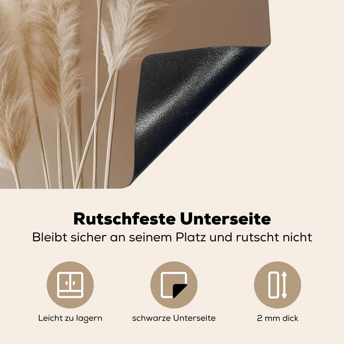 HERDABDECKPLATTE Pampasgras - Federn - Pastell - Weiß 81x52 cm - Creme, Kunststoff (81/0.2/52cm) - MuchoWow