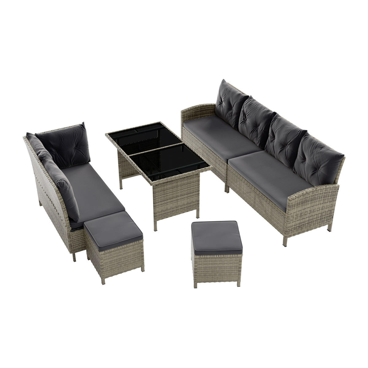 LOUNGEGARNITUR Manacor grau-meliert, dunkelgrau inkl. Abdeckung - Grau, Kunststoff/Metall - Juskys