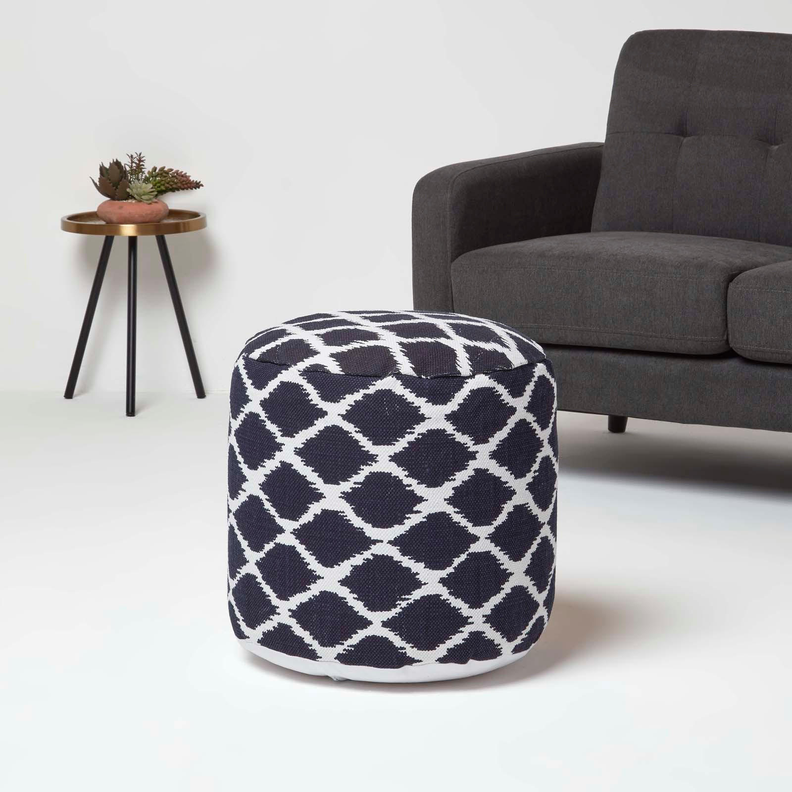 SITZPOUF rund mit Ikat-Muster, 40/40/45 cm - Blau, Textil (45/40/45cm) - Homescapes