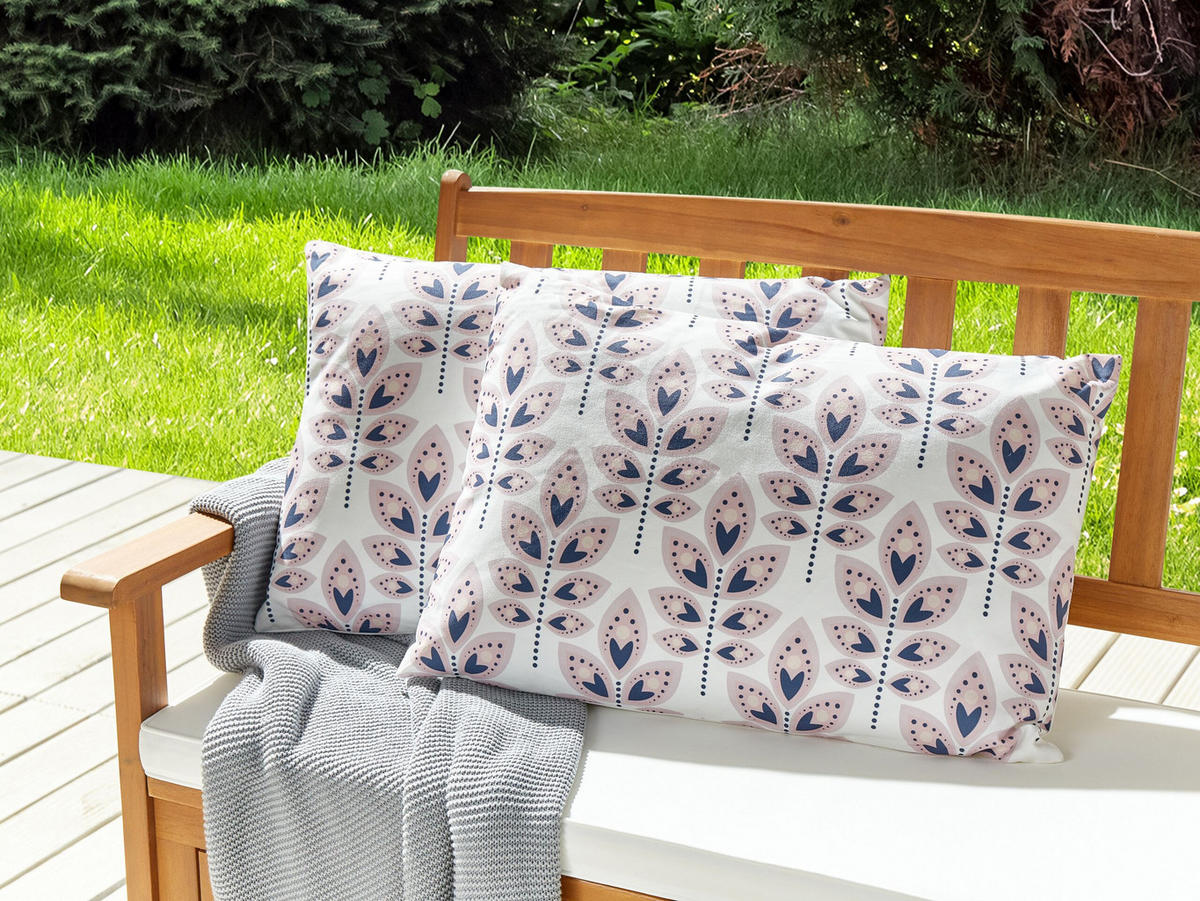 GARTENKISSEN 2er-Set Blattmotiv beige 40/60 cm Torretta - Creme, Textil (60/40cm) - Beliani