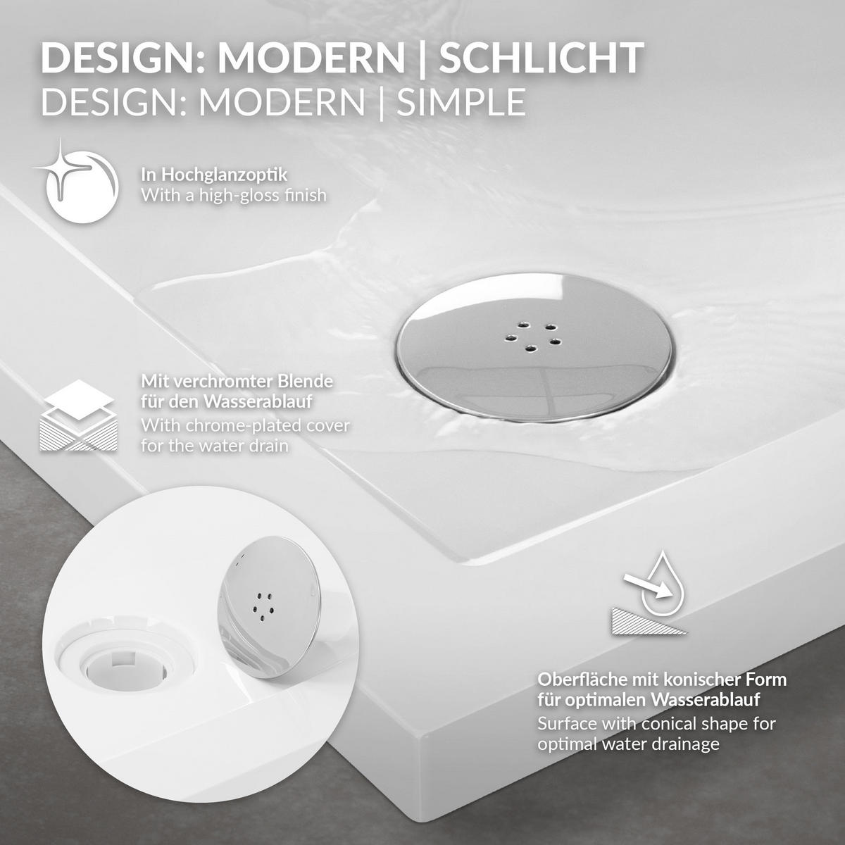 DUSCHWANNE 90x90 cm eckig Weiß Duschtasse mit Ablaufgarnitur - Weiß, Kunststoff (90/4/90cm) - LuxeBath