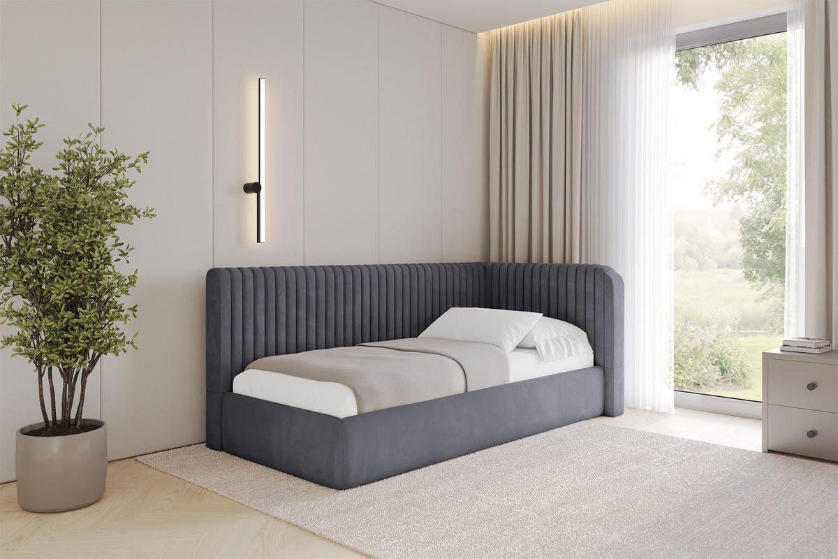EINZELLBETT Jugendbett mit Bettkasten, Links - AURY 100x200 Dunkelgrau - Dunkelgrau, Holzwerkstoff/Textil (100/200cm) - ALTDECOR