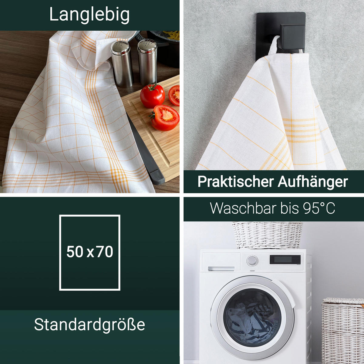 GESCHIRRTÜCHER, 12er-Set, 50x70 cm, 50% Baumwolle, 50% Leinen, Gelb - Gelb, Textil (50/70cm) - Zollner