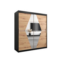 SCHWEBETÜRENSCHRANK 200/180/62 2-türig - Silberfarben/Schwarz, Holz/Kunststoff (180/200/62cm) - Abiks Möbel
