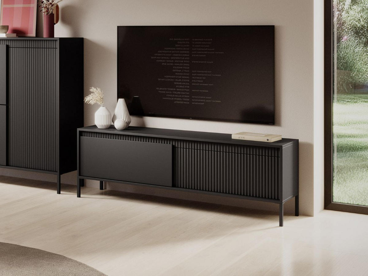TV-SCHRANK Schwarz 154 cm Sorano - Schwarz, Naturmaterialen/Metall (154/54/40cm) - Graingold
