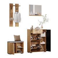SCHUHSCHRANK aus Spanplatte 140x35x139cm in Natur mit Sitzbank & Spiegel - Naturfarben, Holzwerkstoff (140/139/35cm) - Modfu
