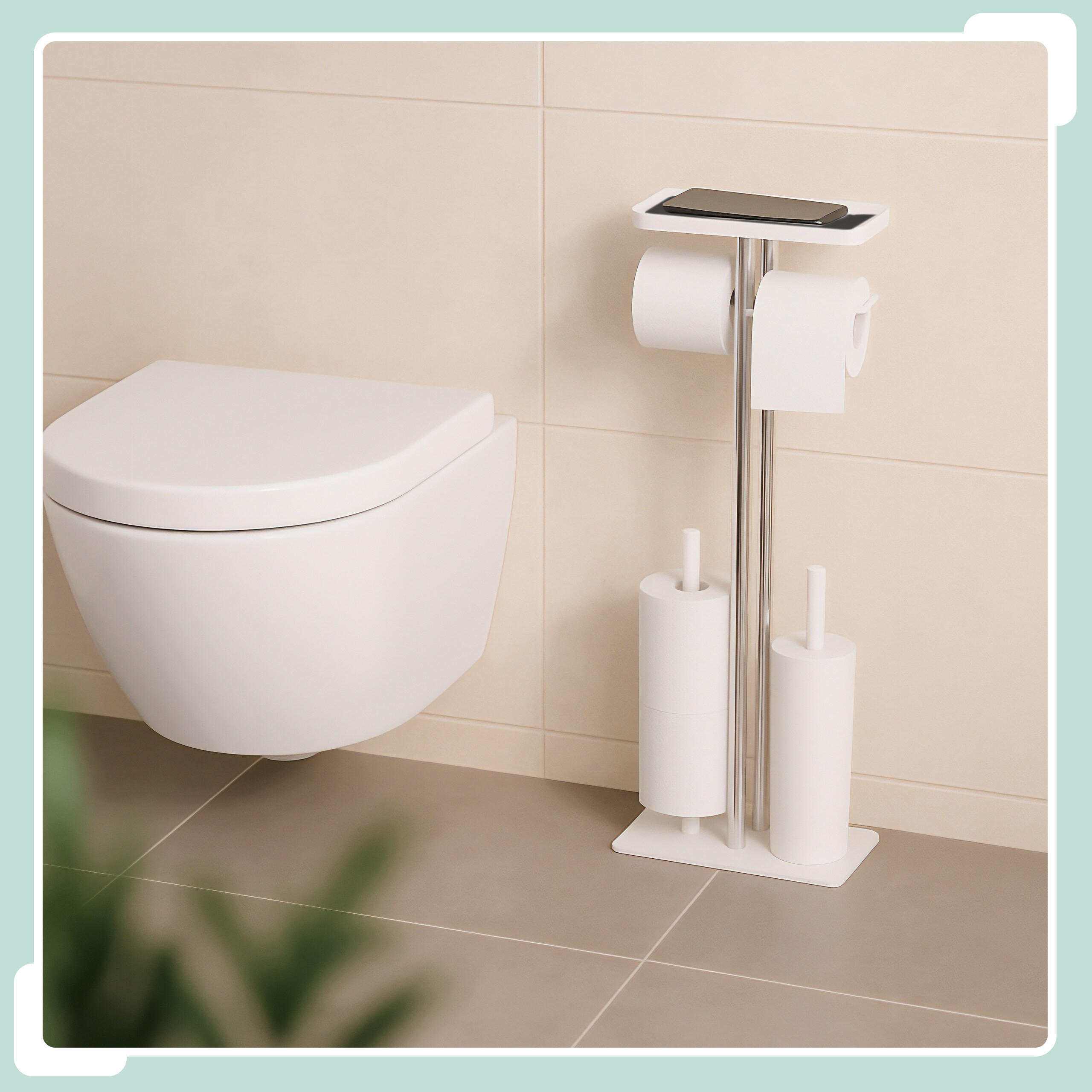 WC-GARNITUR - Weiß, Kunststoff/Metall (30/77/15cm) - Relaxdays