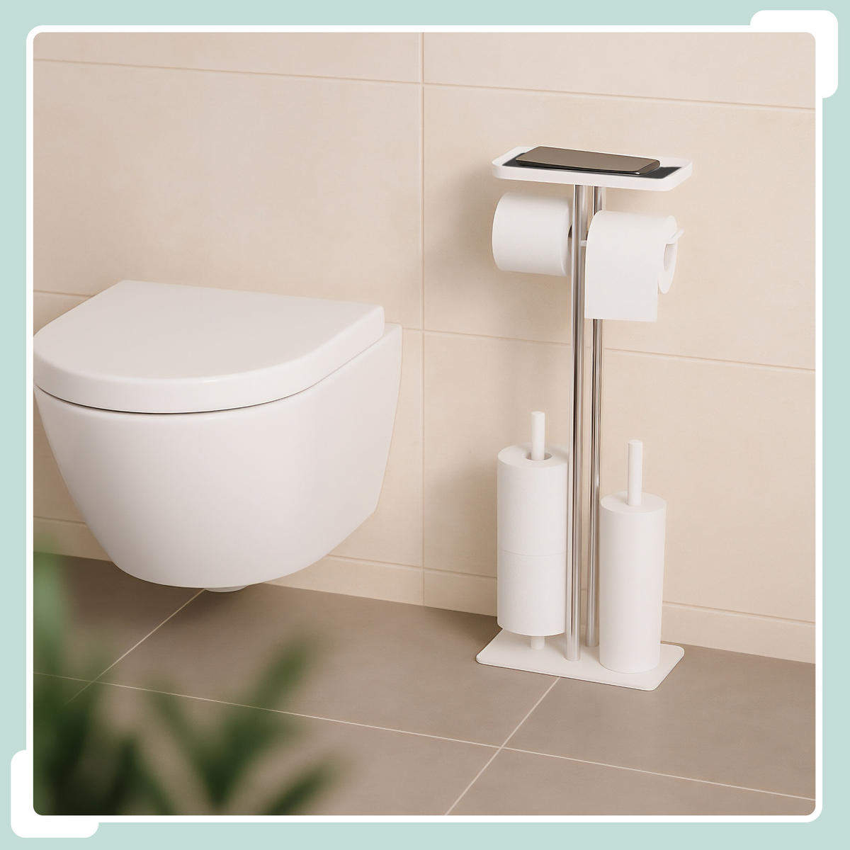 WC-GARNITUR - Weiß, Kunststoff/Metall (30/77/15cm) - Relaxdays