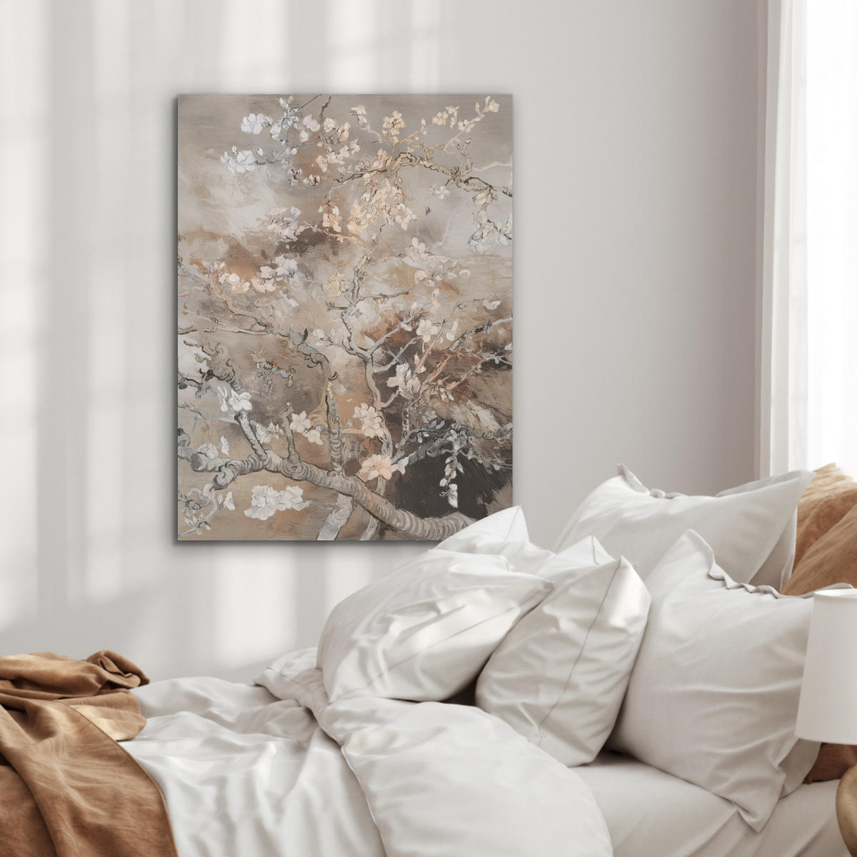 AKUSTIKPANEEL Mandelblüte - Kunst - Van Gogh - Beige - Abstrakt 60x80 cm - Braun, Textil (60/0.9cm) - MuchoWow