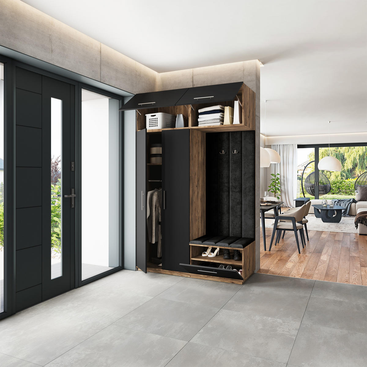 GARDEROBENSCHRANK REMA 150/240/60 cm Modern Eichefarben - Eichefarben/Schwarz, Holzwerkstoff (150/240/60cm) - MASSENO