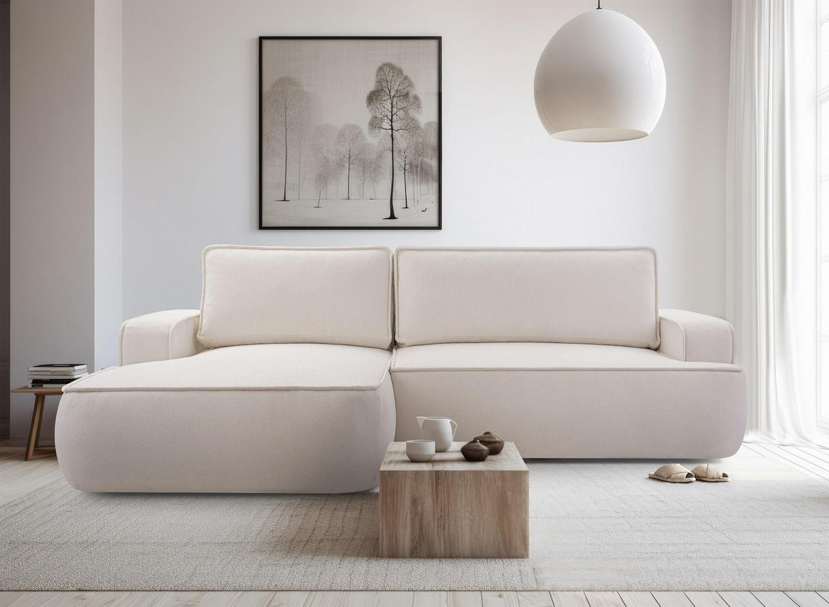 ECKSOFA L Form Ablia Creme 267/168/87 cm mit Schlaffunktion L - Creme/Schwarz, Kunststoff/Textil (168/267cm) - AX Living