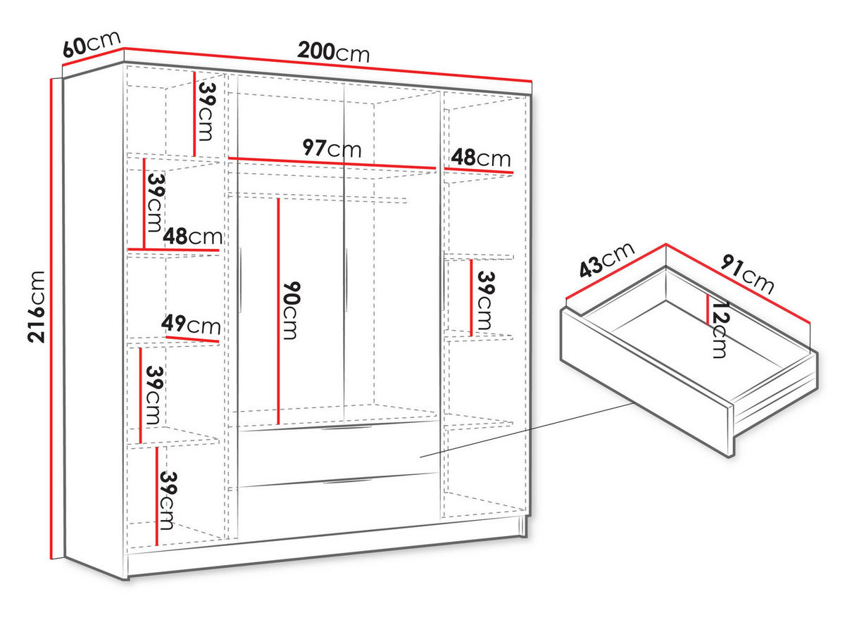 KLEIDERSCHRANK Sofia I - Goldfarben/Nussbaumfarben, Holzwerkstoff/Kunststoff (200/216/60cm) - MIRJAN24