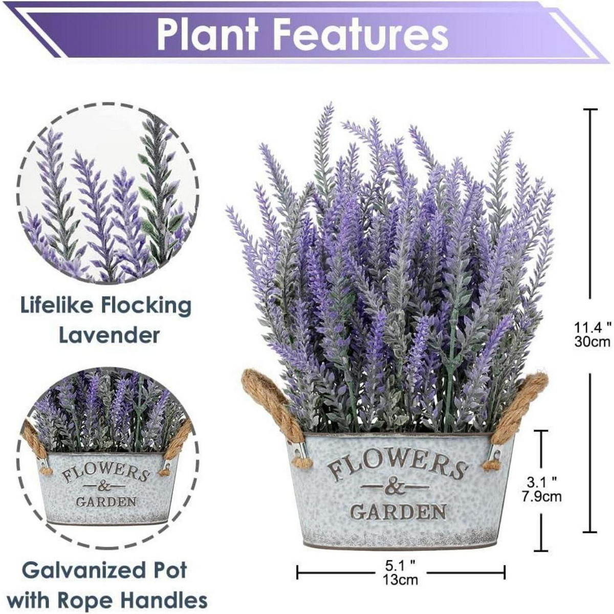 KUNSTPFLANZE Lavendel im Metalltopf Shabby-Stil - Flieder, Kunststoff (30cm)