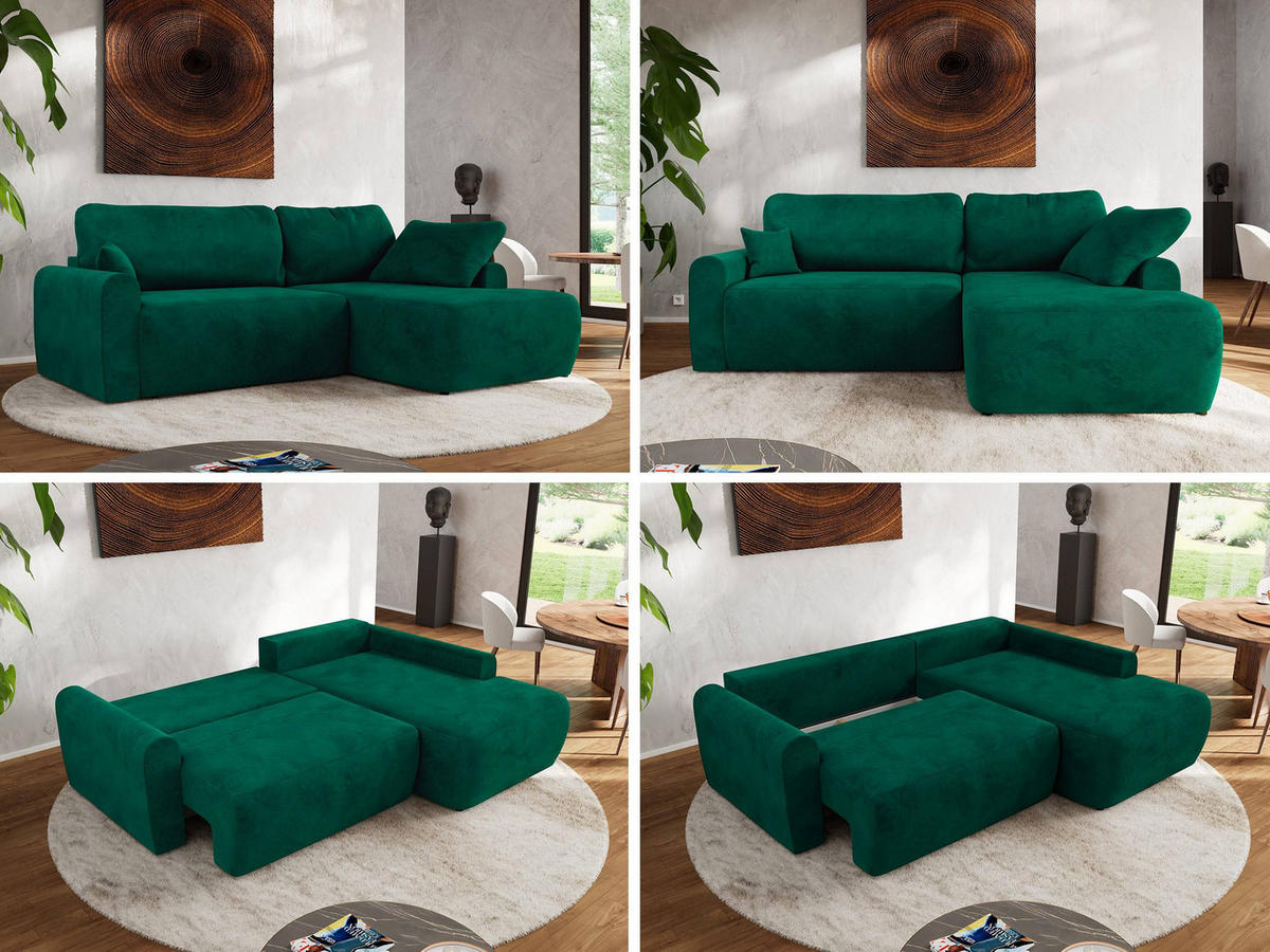 ECKSCHLAFSOFA CUBO L Dunkelgrün Velvet - rechts - Dunkelgrün/Schwarz, Kunststoff/Textil (187/273cm) - MKS