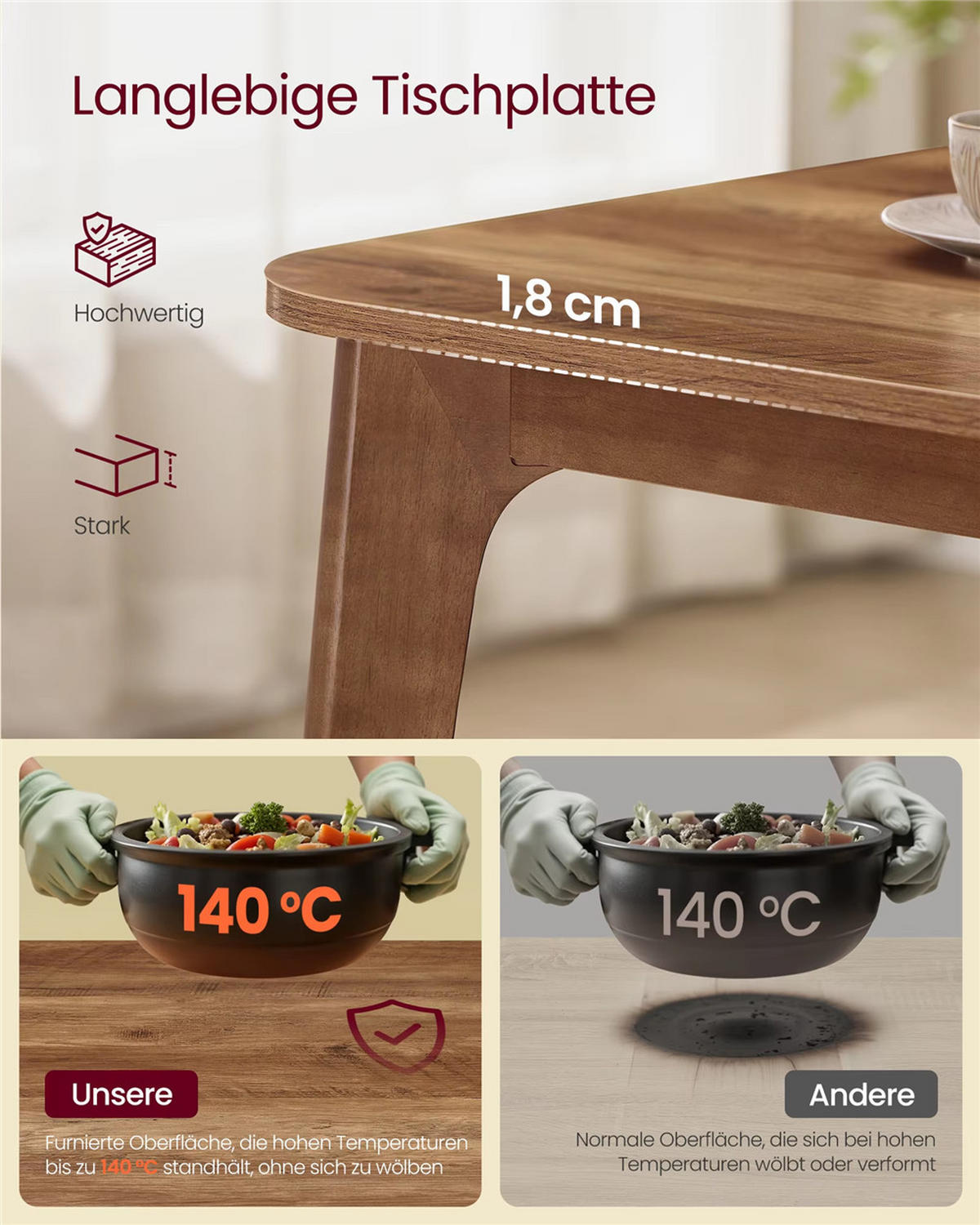 ESSTISCH ausziehbar 140–180 cm bis 120 kg belastbar - Braun, Holz (180/85/76.2cm) - Kaket
