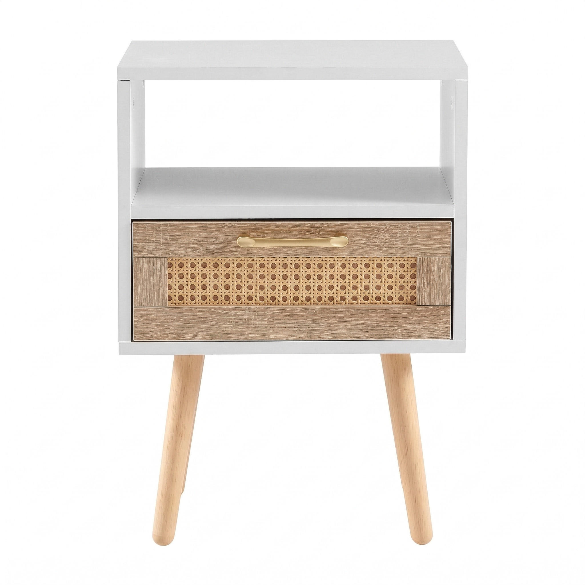 NACHTTISCH weiß rattan nachttisch mit schublade - Weiß, Holzwerkstoff (40/55/30cm) - Urban Meuble