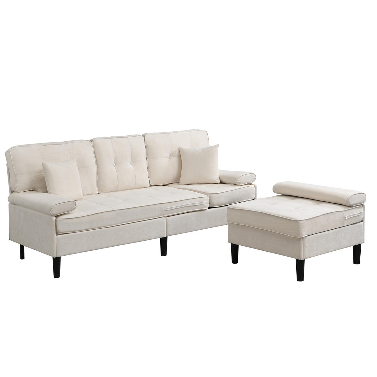 ECKSOFA Chenille mit Fußbank und modularer L-Form 195/149/86 cm Beige - Beige, Textil (149/195cm) - Redom