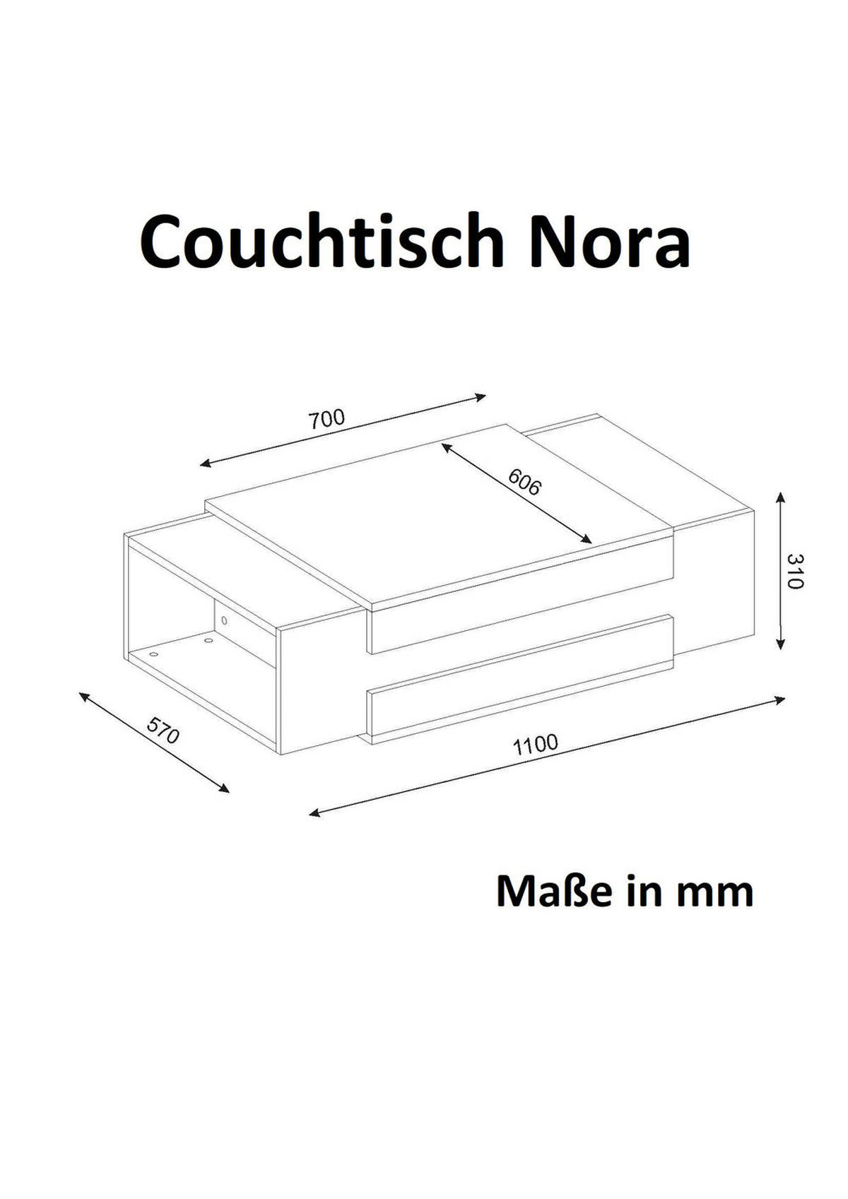 COUCHTISCH Nora Weiß Walnuss - Walnussfarben/Weiß, Holzwerkstoff (60/110/31cm) - moebel17