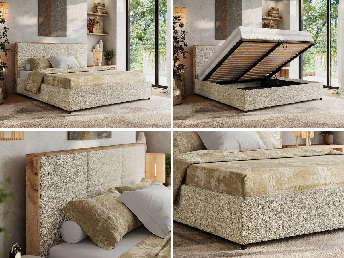 POLSTERBETT LERIO CLASSIC 160/200 - Beige Strukture - ohne Matratze - Beige, Textil (160/200cm) - MKS