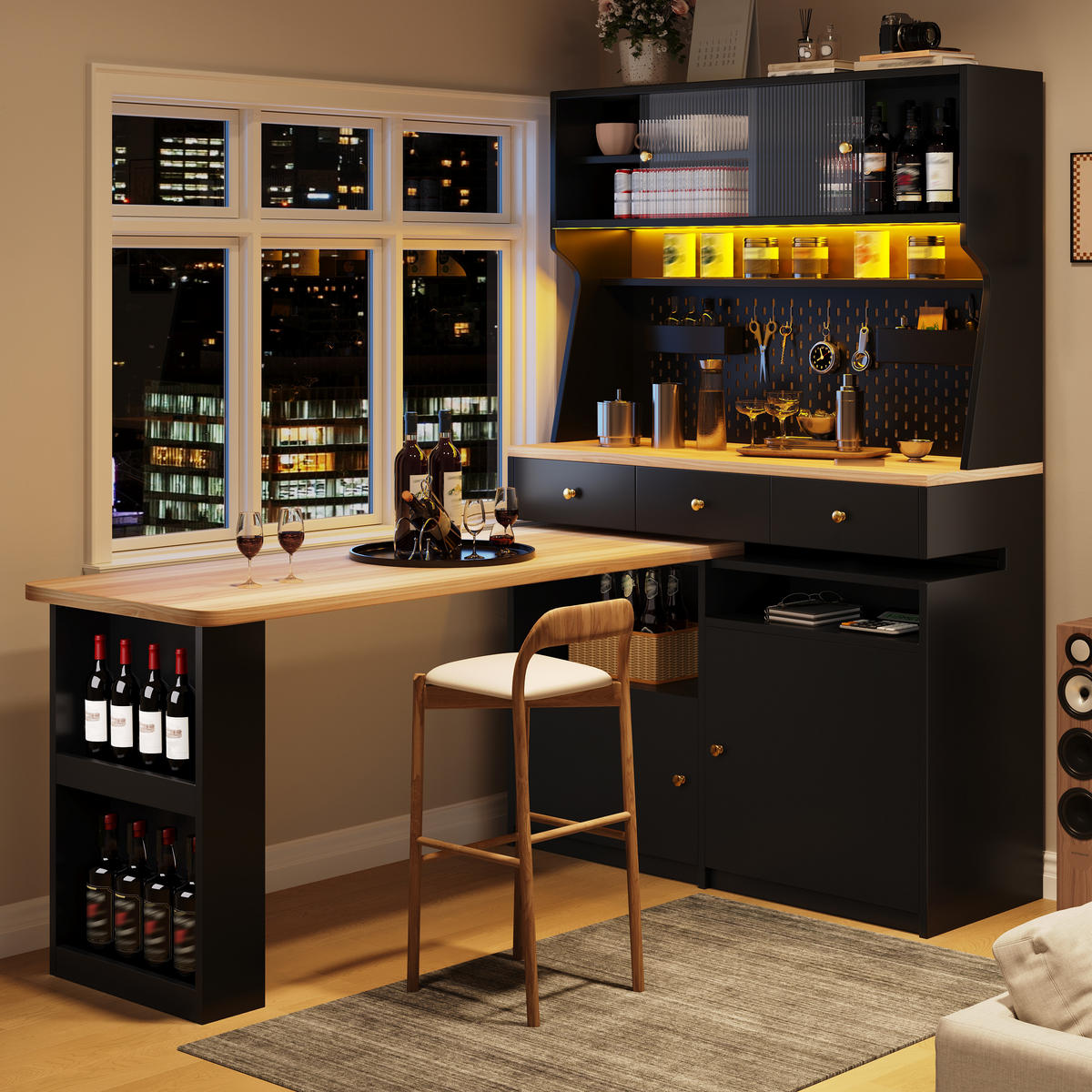 BUFFET LED Glas Türen Schwarz - Schwarz, Glas (137/177.7/74cm) - FLIEKS