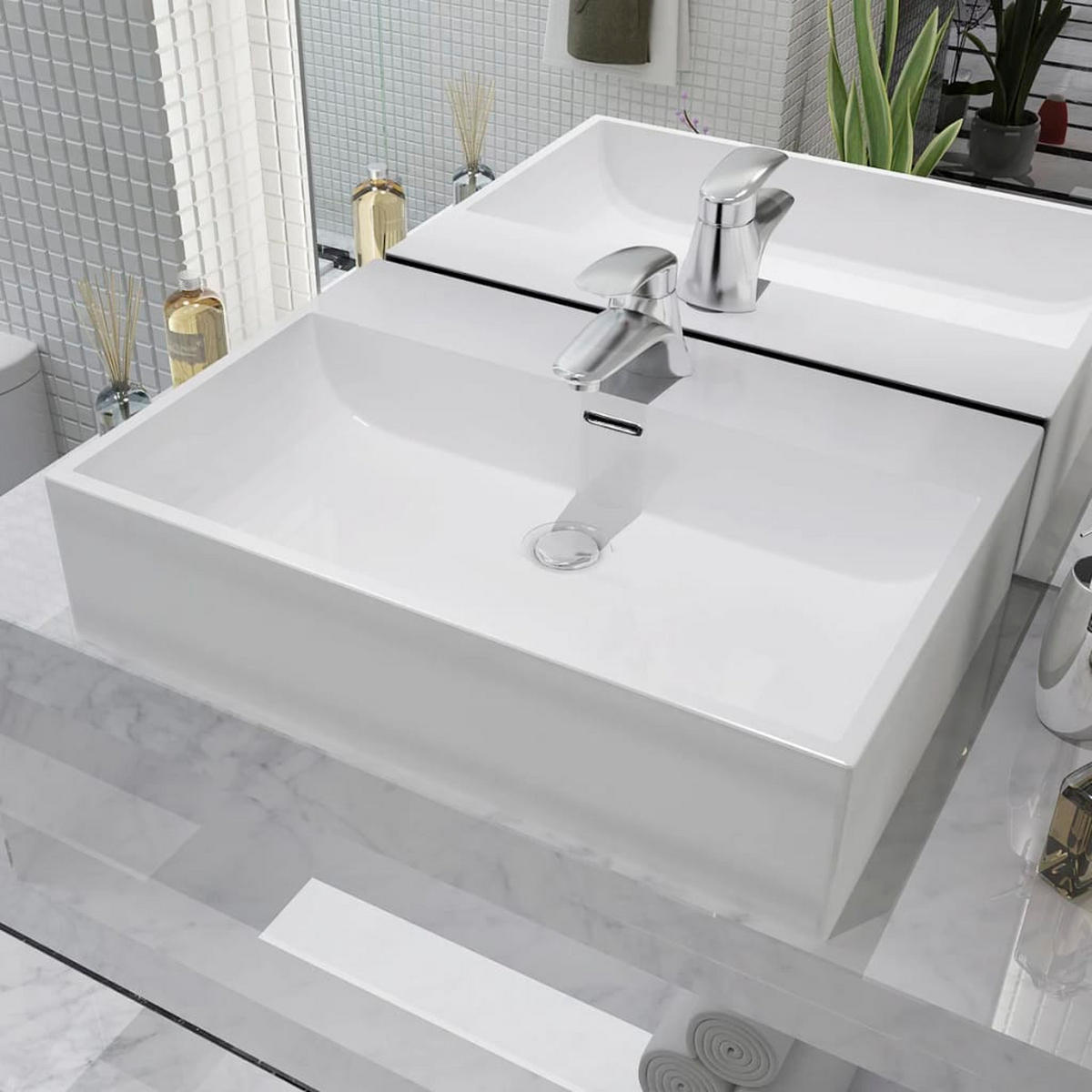 WASCHBECKEN Kutzer 60.5/42.5/14.5 cm - Weiß, Keramik (60.5/14.5/42.5cm) - Nettlife