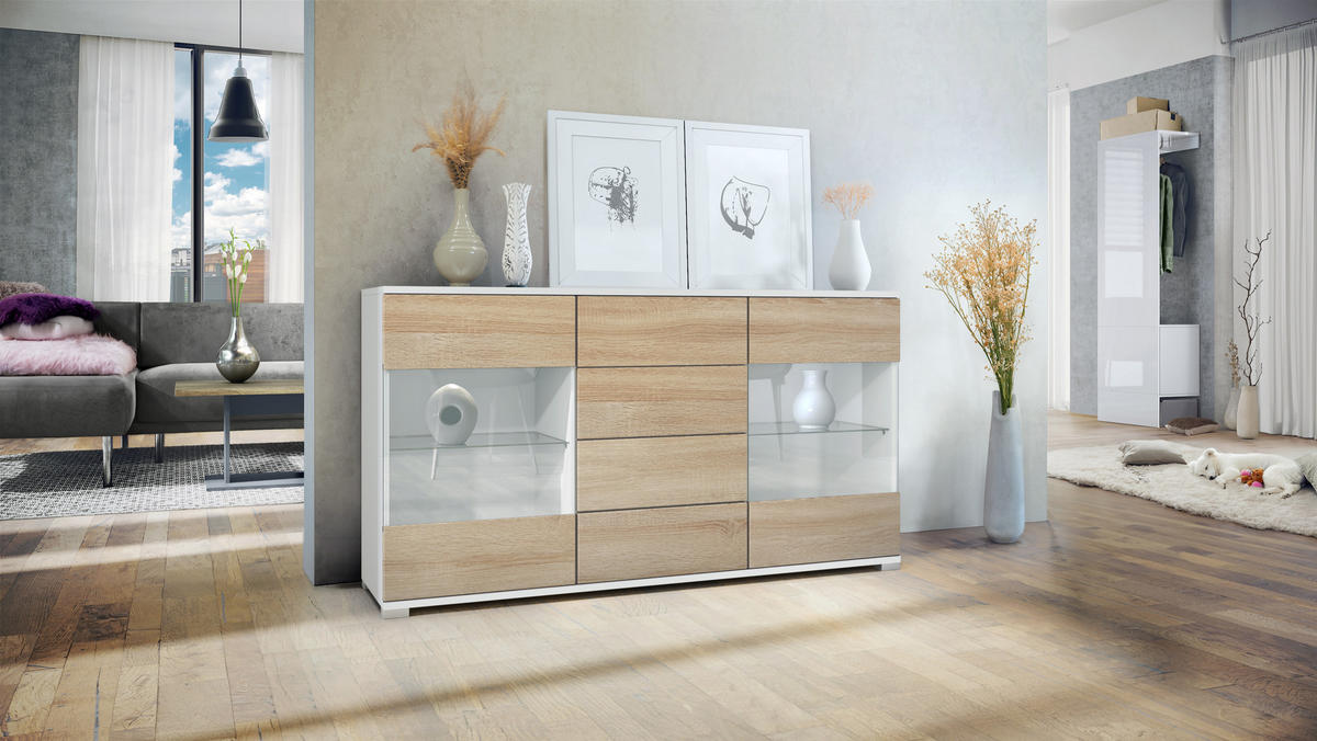 SIDEBOARD Bari Eiche sägerau - Eiche San Remo, Holzwerkstoff (138.5/75.5/35cm) - Vladon