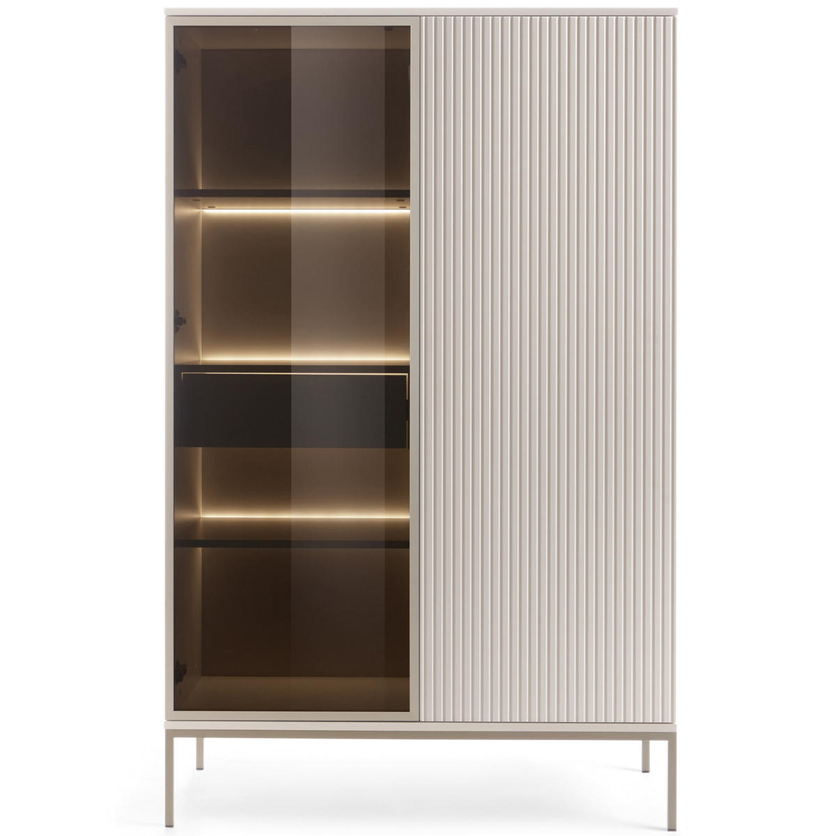 VITRINENSCHRÄNK FONTE, Cremefarbig - Creme, Holzwerkstoff (104/166/39cm) - KONSIMO®
