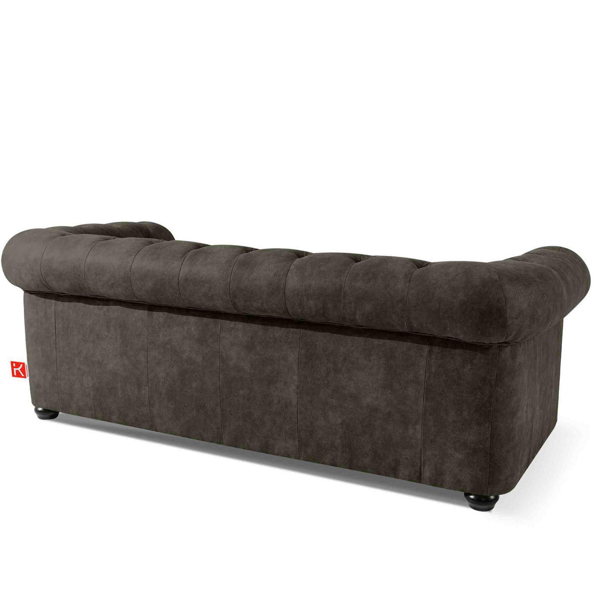 3-SITZER-SOFA GRAVO Chesterfield, Kunstleder - Wengefarben/Graphitfarben, Leder/Holz (202/72/95cm) - KONSIMO®
