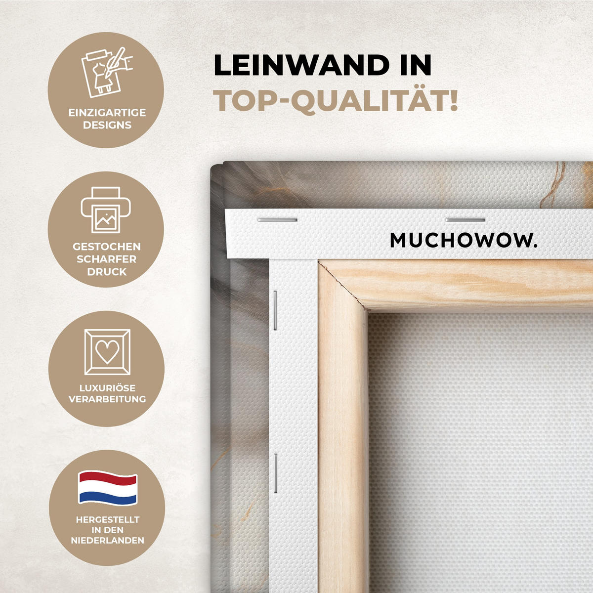 LEINWANDBILD Marmor - Grau - Gold 30x20 cm - Weiß, Textil (30/20cm) - MuchoWow