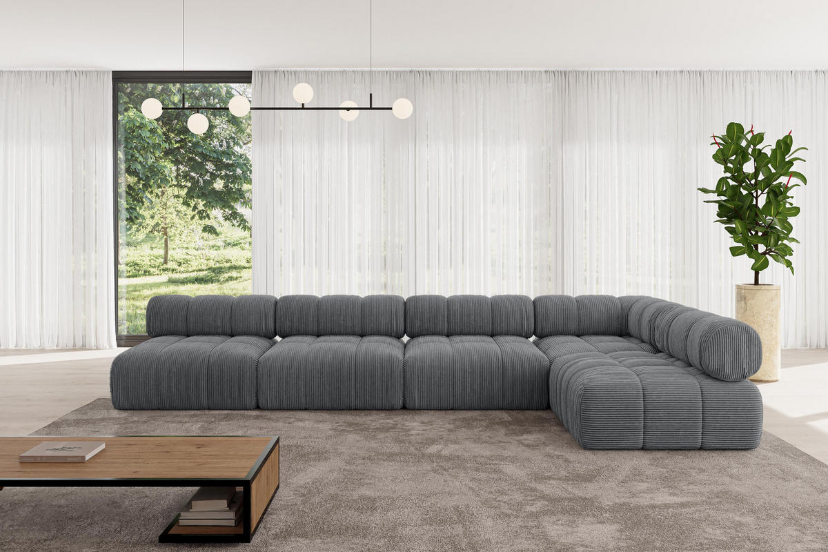ECKSOFA modulares Sofa Samaro-L3 - 380x190x70 cm Dunkelgrau Cord - Dunkelgrau, Holzwerkstoff/Textil (380/190cm) - ALTDECOR