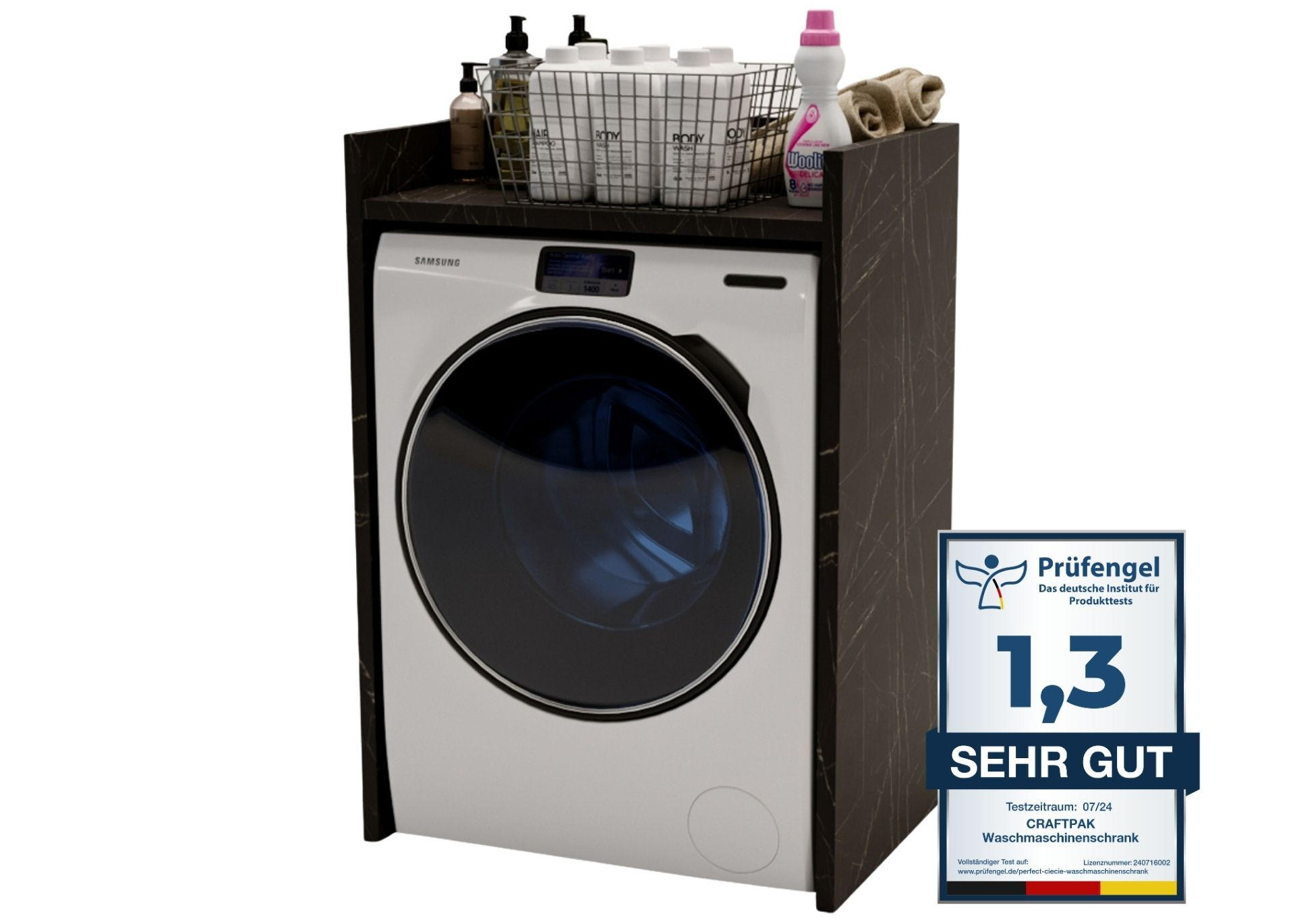 WASCHMASCHINENSCHRANK Marmor-Schwarz 66/97/62cm - Schwarz/Weiß, Holzwerkstoff (66/97/62cm) - CraftPAK
