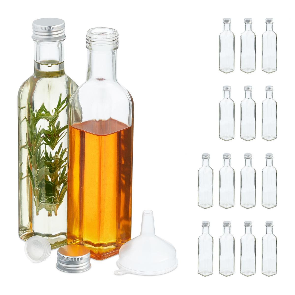 FLASCHEN-SET - Transparent, Glas/Metall (4.5/22/4.5cm) - Relaxdays