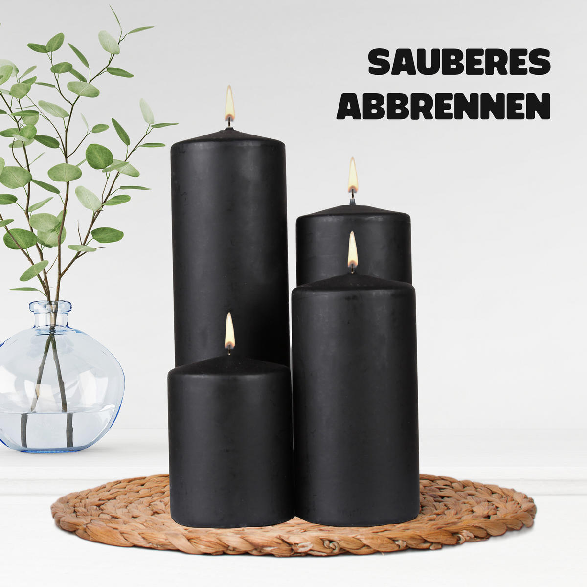 STUMPENKERZEN "Schwarz", Größe Ø7cm x Höhe: 16 cm - Schwarz, Naturmaterialien (7/16cm) - HS Candle