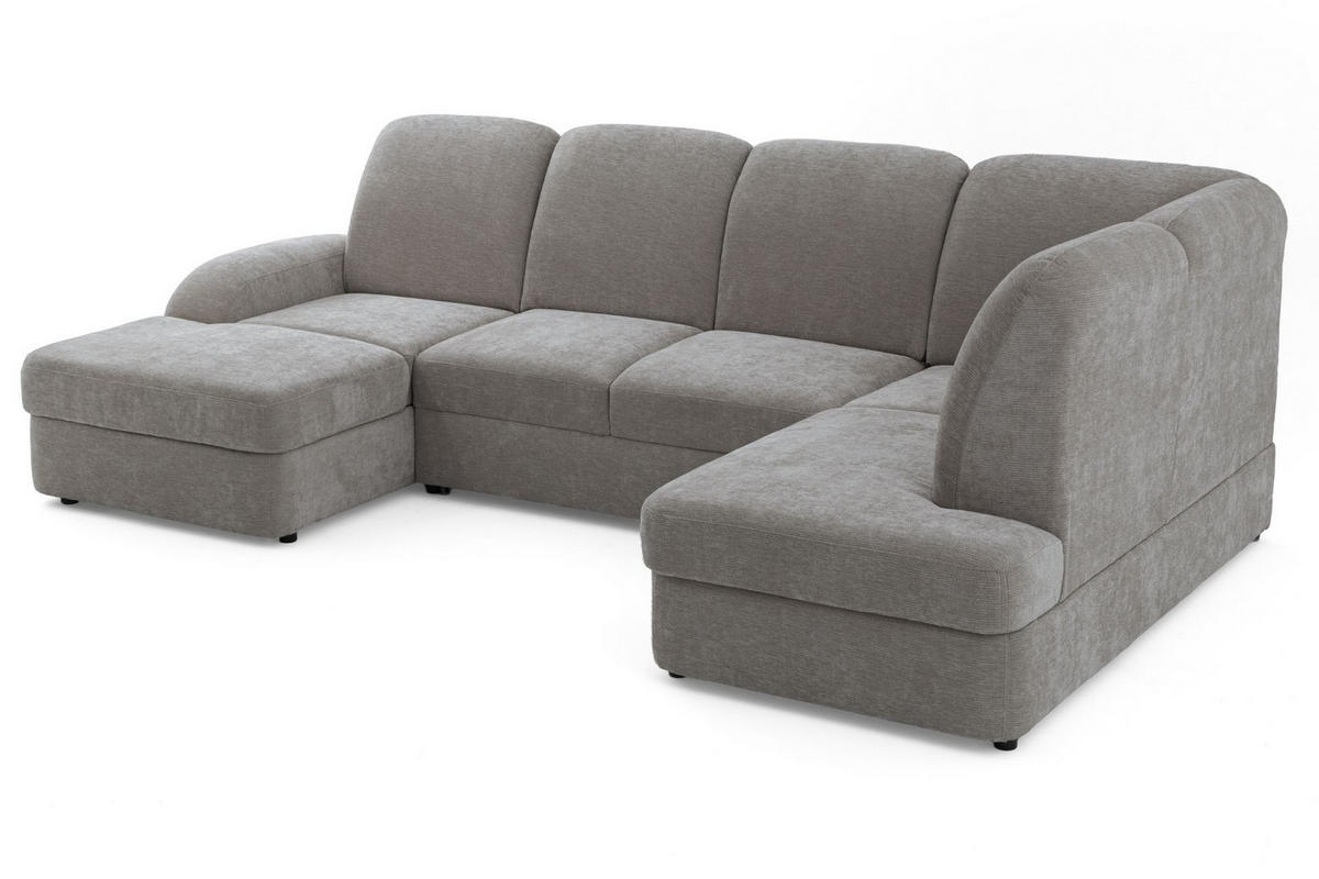 ECKSOFA VIBE U Rechts mit Schlaffunktion 129x263 Chenille Grau - Schwarz/Grau, Holz/Kunststoff (186/102/280cm) - Muffo