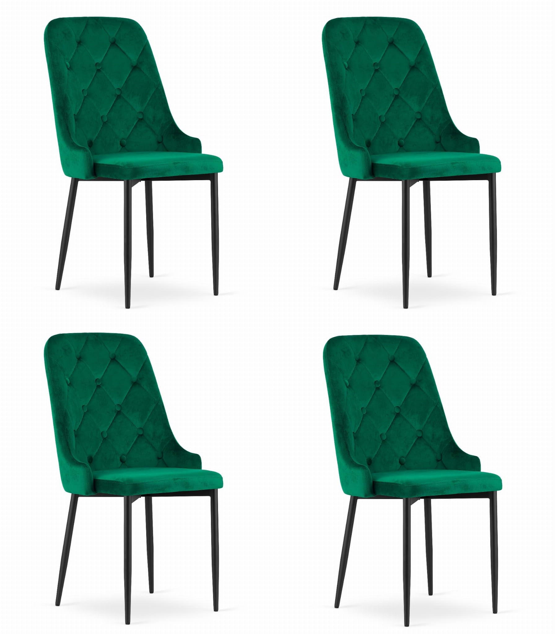 ESSZIMMERSTUHL 4er Set Grüner Samt, gepolsterte Rückenlehne, bequeme Sitzfläche - Grün, Textil (48/94/58cm) - Best For Home