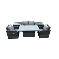 GARTENSET Polyrattan 4-Sitzer - Dunkelgrau/Grau, Glas/Kunststoff - Fimous