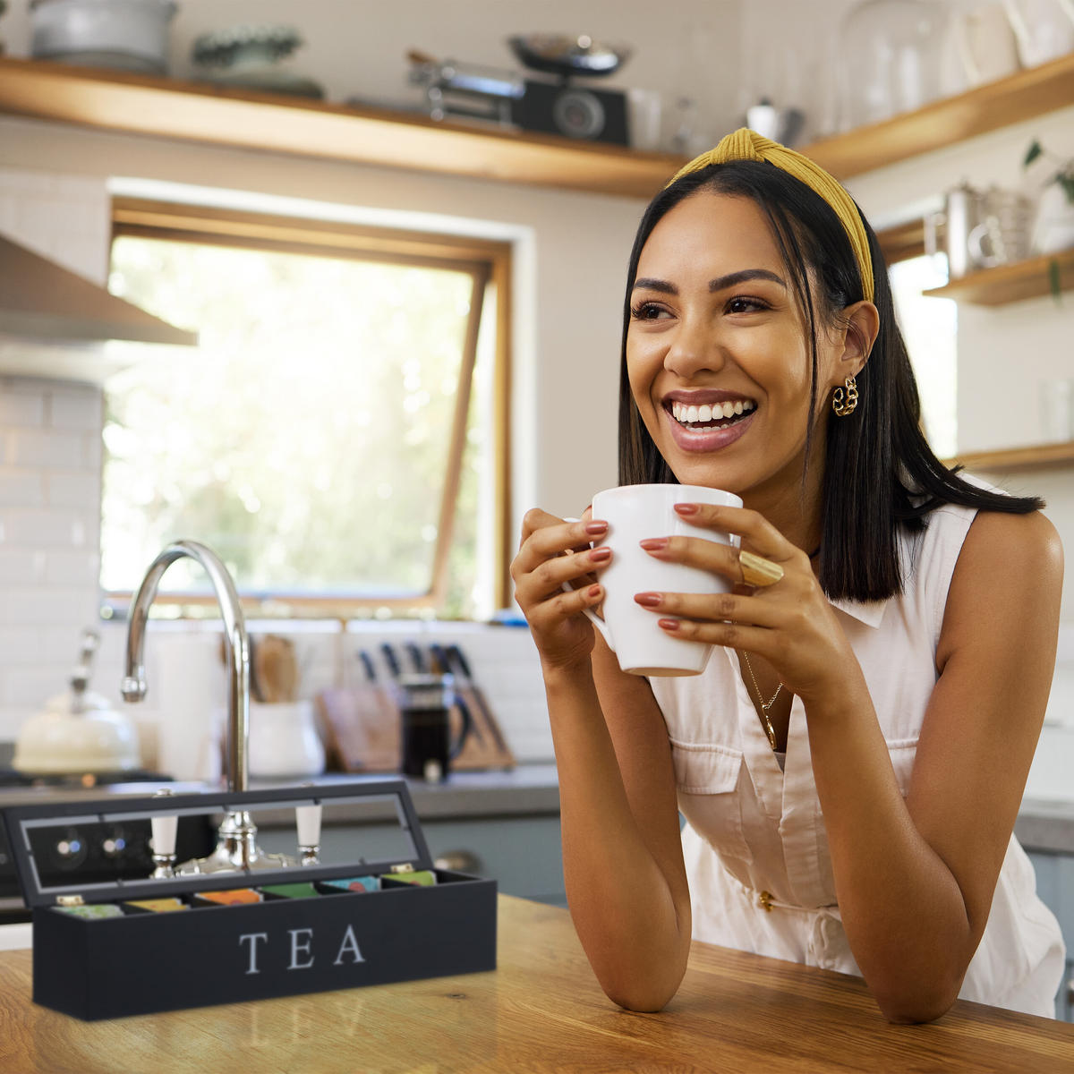 TEEBOX - Schwarz, Holz/Kunststoff (43.5/9/9cm) - Relaxdays