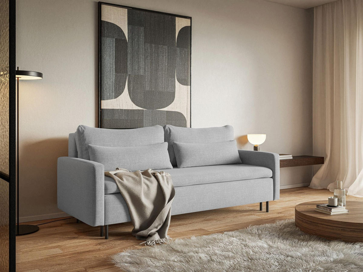 3-SITZER SOFA Umpro Chenille Grau - Schwarz/Grau, Textil/Metall (220/96/95cm) - Selsey