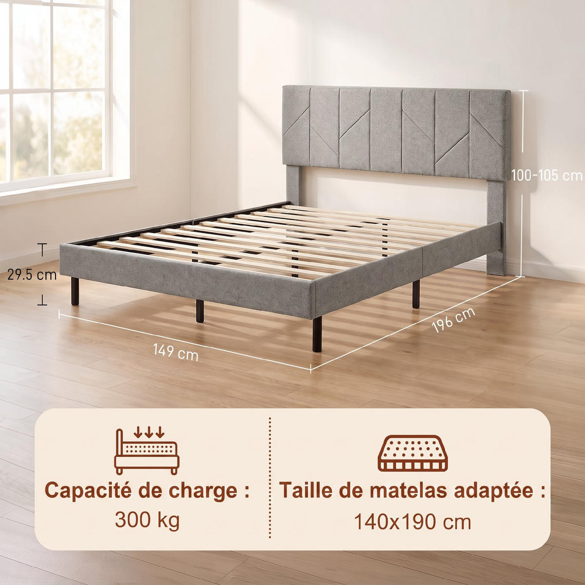 BETT Grau 196/149/105 cm - Grau, Metall - PANGIVO