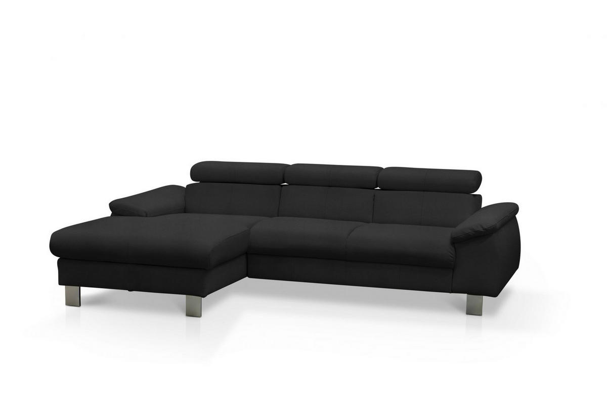 ECKSCHLAFSOFA mit Echtlederbezug, Schlaffunktion & Bettkasten - Chromfarben/Schwarz, Leder/Holz (244/166cm) - Cotta