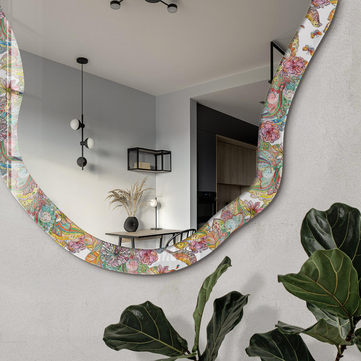 SPIEGEL 90x45 cm asymmetrisch mit Druck - Vogelgärten - Transparent, Glas (45/90/0.4cm) - TULUP